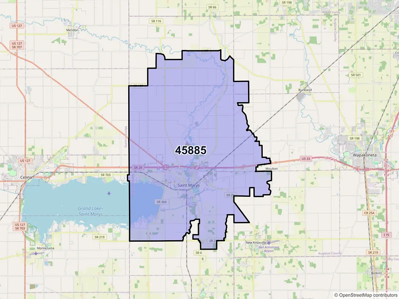 Map of Saint Marys, Ohio and ZIP codes