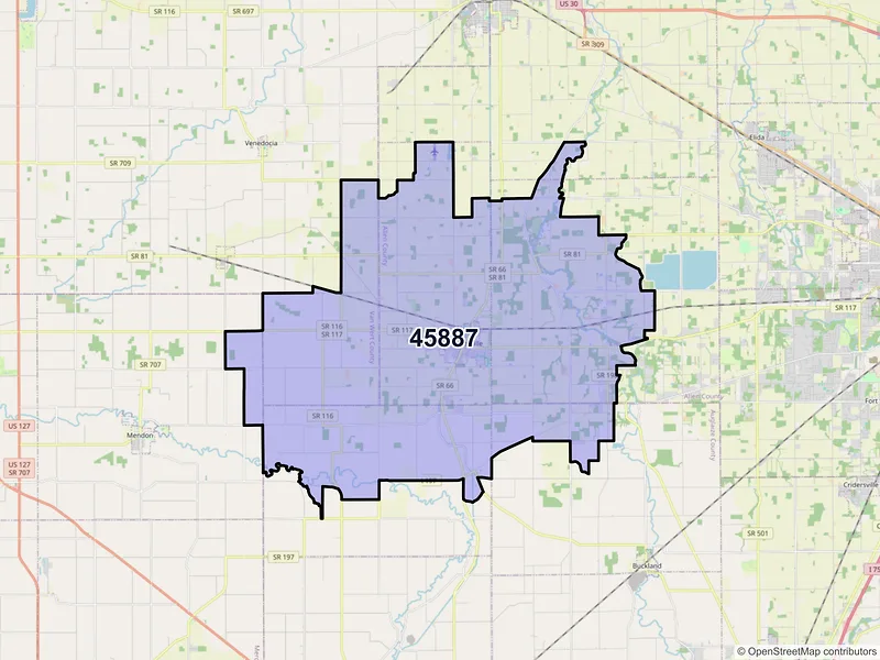 Map of ZIP Code 45887 — Spencerville, OH