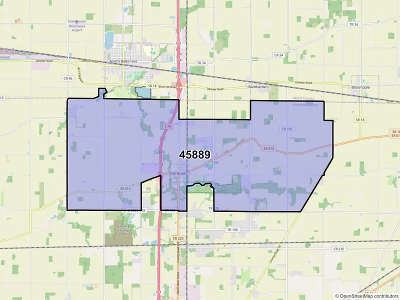 Map of ZIP Code 45889 — Van Buren, OH