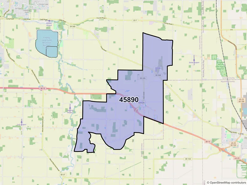 Map of ZIP Code 45890 — Vanlue, OH