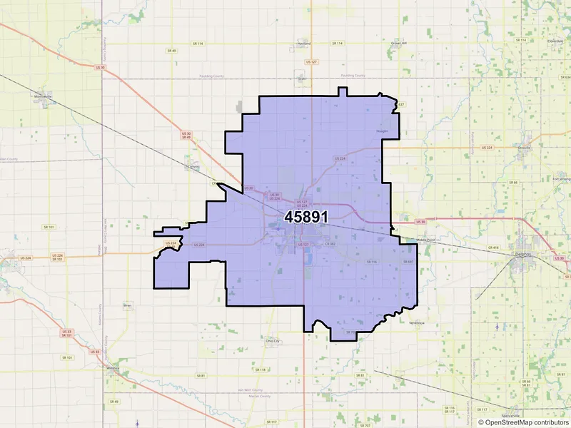 Map of ZIP Code 45891 — Van Wert, OH