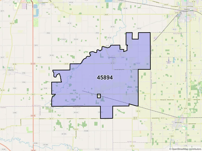 Map of Venedocia, Ohio and ZIP codes