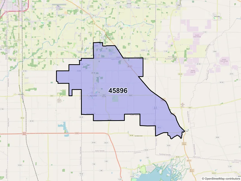 Map of Waynesfield, Ohio and ZIP codes