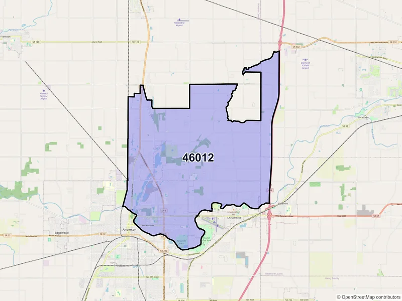 Map of ZIP Code 46012 — Anderson, IN