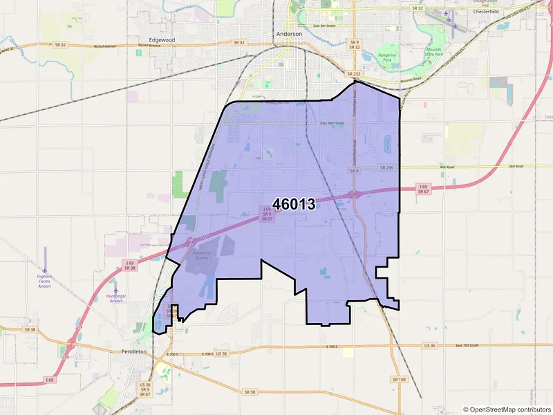 Map of ZIP Code 46013 — Anderson, IN