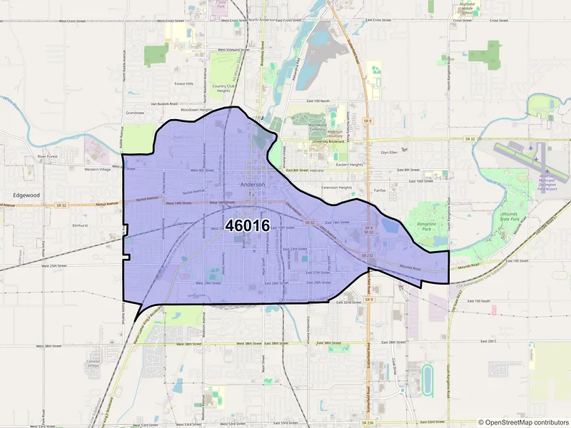 Map of ZIP Code 46016 — Anderson, IN