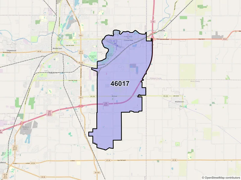 Map of ZIP Code 46017 — Anderson, IN