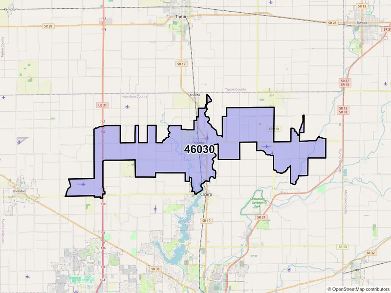 Map of ZIP Code 46030 — Arcadia, IN
