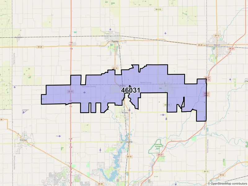 Map of ZIP Code 46031 — Atlanta, IN
