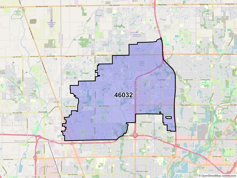 Map of ZIP Code 46032 — Carmel, IN