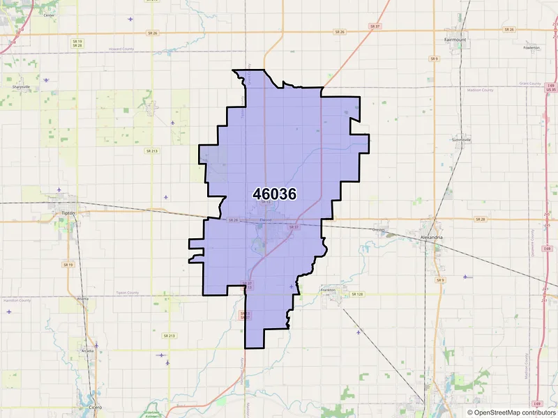 Map of ZIP Code 46036 — Elwood, IN