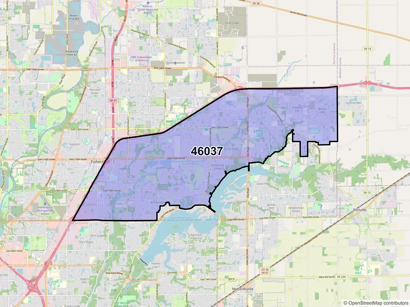 Map of ZIP Code 46037 — Fishers, IN