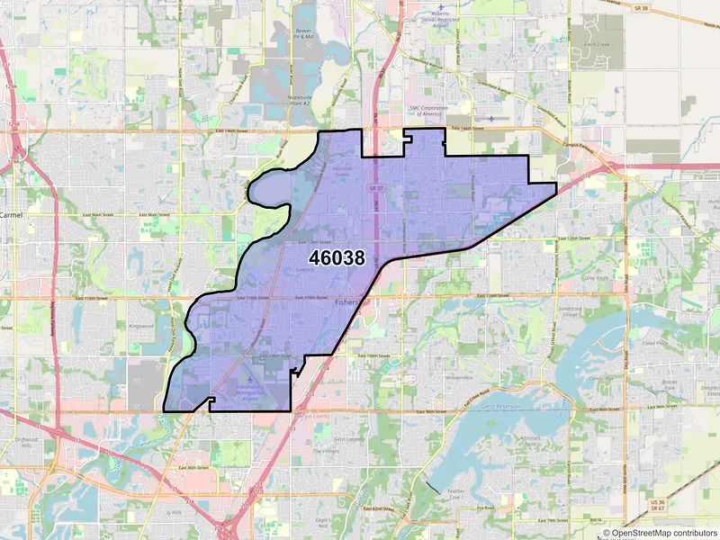 Map of ZIP Code 46038 — Fishers, IN