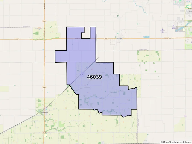 Map of ZIP Code 46039 — Forest, IN
