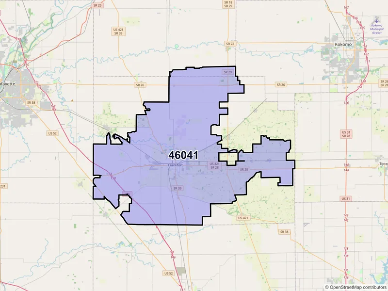 Map of Frankfort, Indiana and ZIP codes
