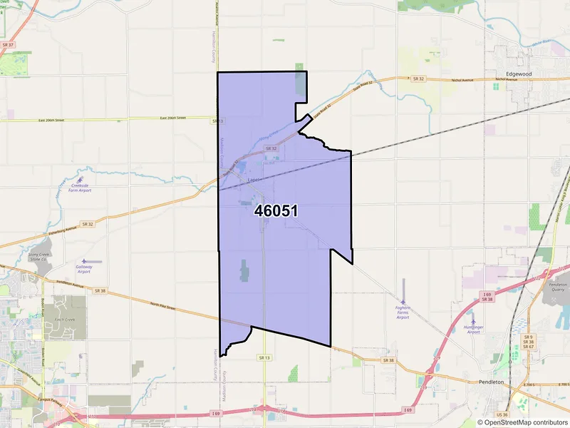 Map of ZIP Code 46051 — Lapel, IN