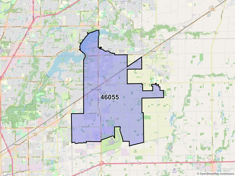 Map of ZIP Code 46055 — Mccordsville, IN