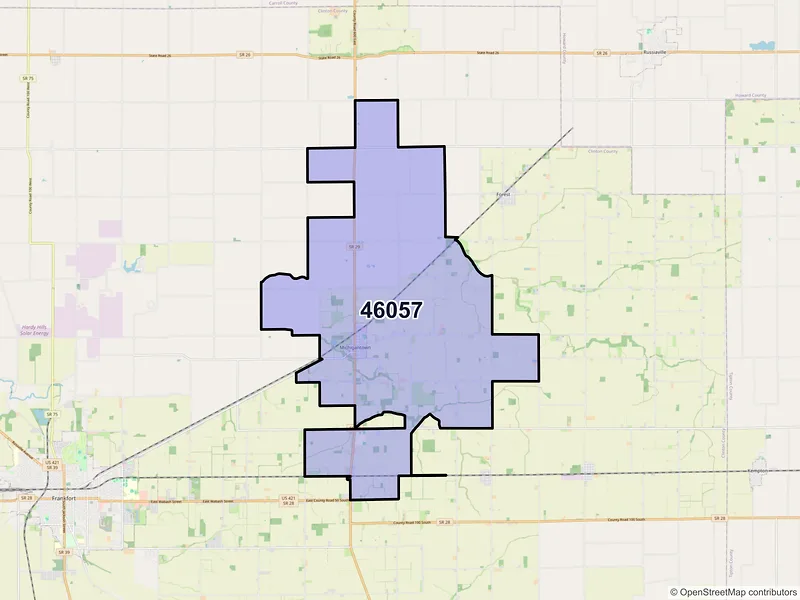 Map of Michigantown, Indiana and ZIP codes