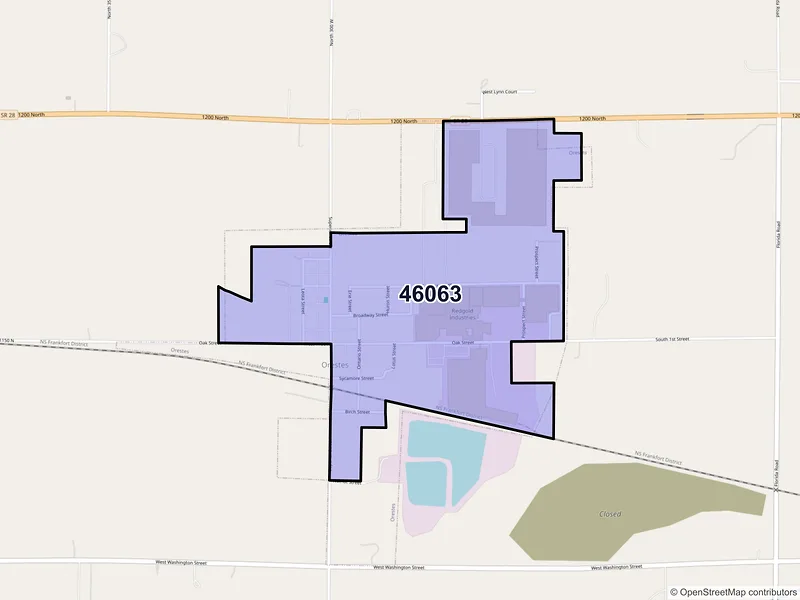Map of Orestes, Indiana and ZIP codes