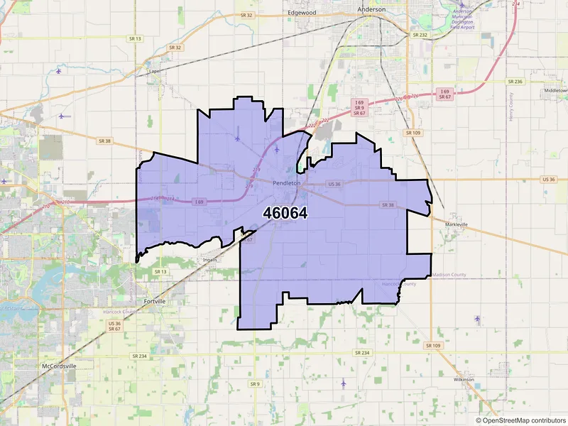 Map of ZIP Code 46064 — Pendleton, IN