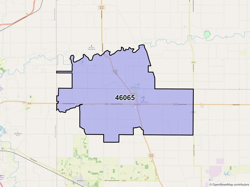 Map of Rossville, Indiana and ZIP codes