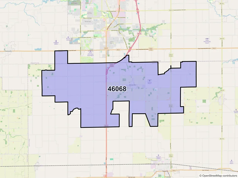 Map of Sharpsville, Indiana and ZIP codes