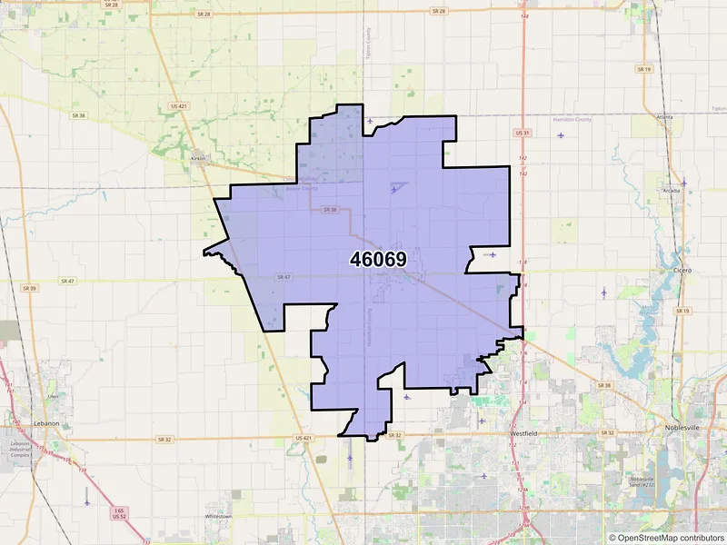 Map of ZIP Code 46069 — Sheridan, IN