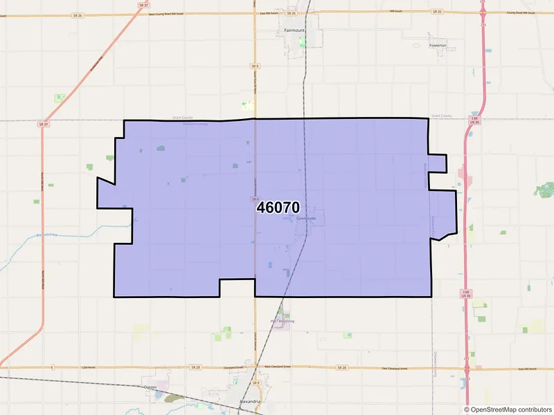 Map of ZIP Code 46070 — Summitville, IN