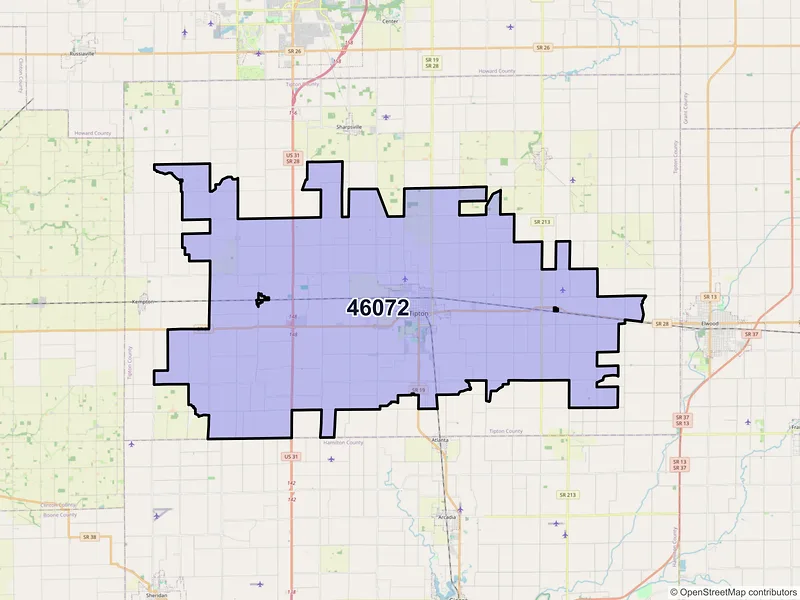 Map of ZIP Code 46072 — Tipton, IN