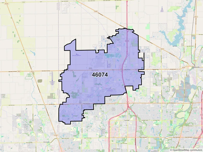 Map of ZIP Code 46074 — Westfield, IN