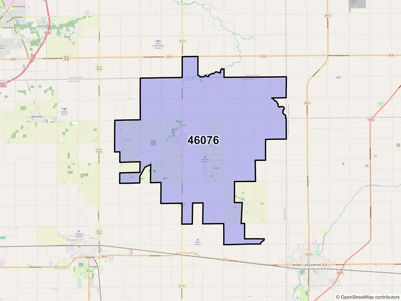 Map of ZIP Code 46076 — Windfall, IN