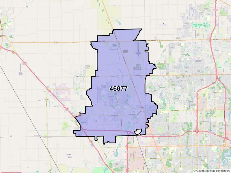 Map of ZIP Code 46077 — Zionsville, IN