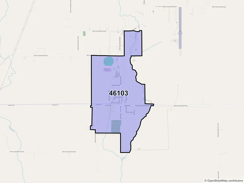 Map of Amo, Indiana and ZIP codes