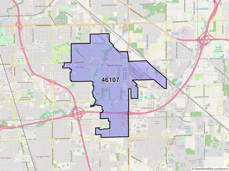 Map of ZIP Code 46107 — Beech Grove, IN
