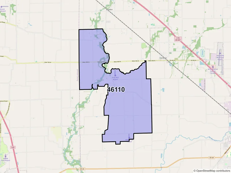 Map of Boggstown, Indiana and ZIP codes