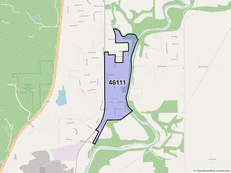 Map of Brooklyn, Indiana and ZIP codes