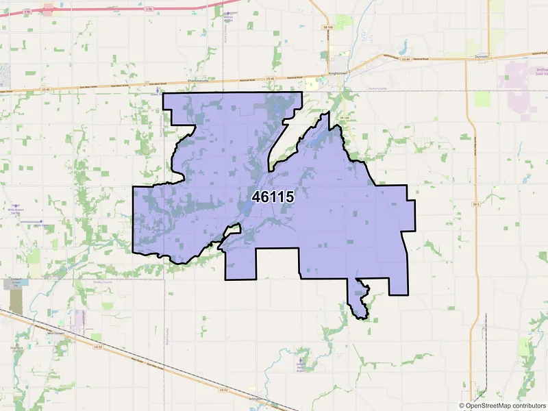 Map of ZIP Code 46115 — Carthage, IN