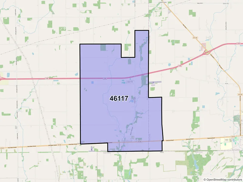 Map of Charlottesville, Indiana and ZIP codes