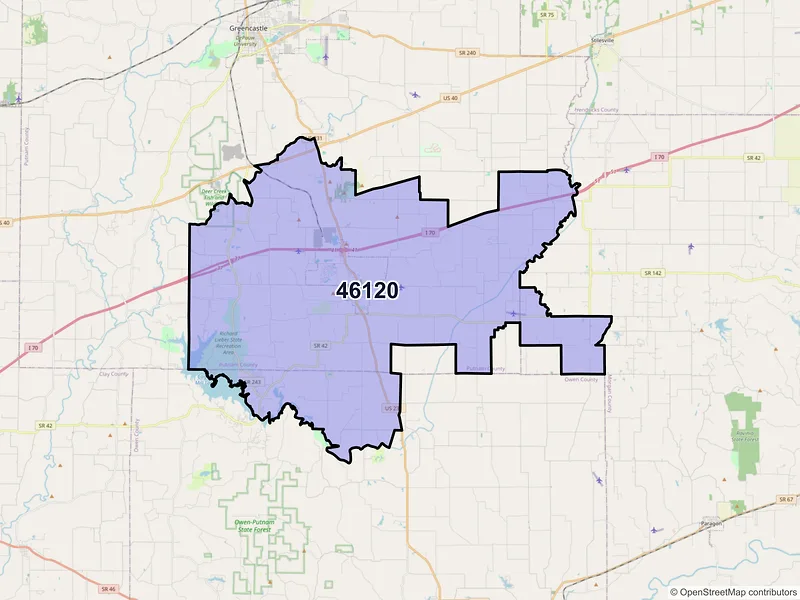 Map of ZIP Code 46120 — Cloverdale, IN