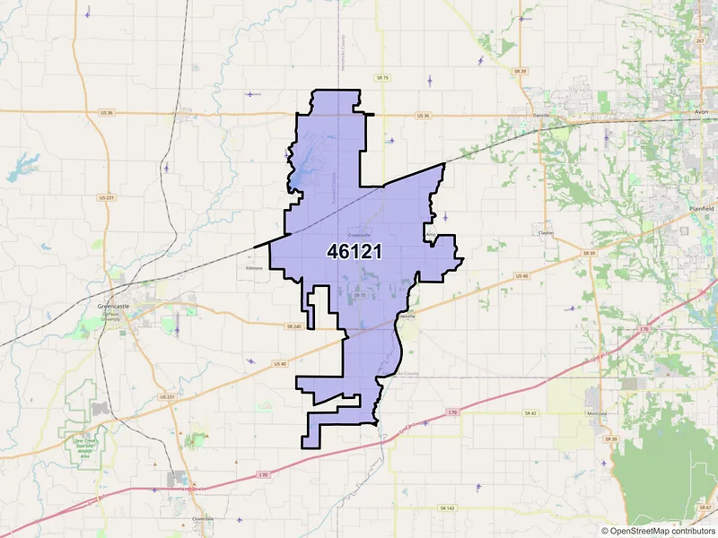 Map of ZIP Code 46121 — Coatesville, IN
