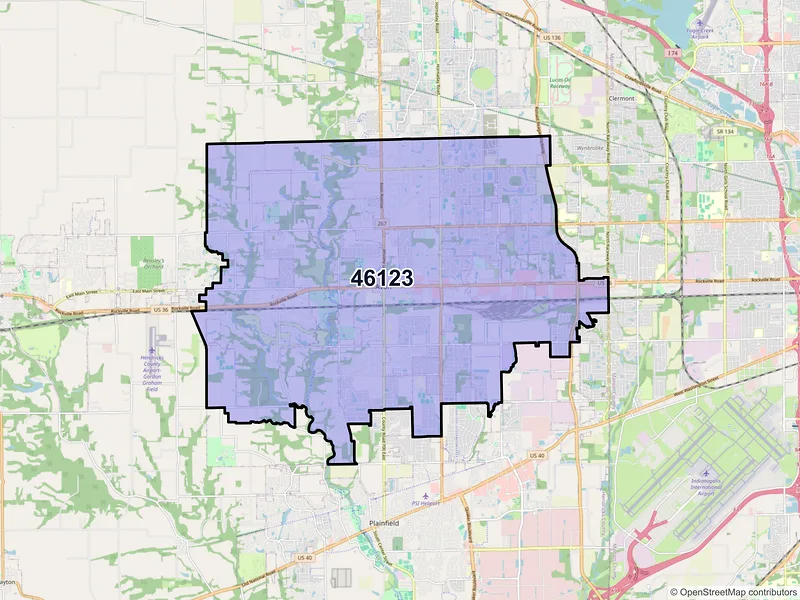 Map of ZIP Code 46123 — Avon, IN