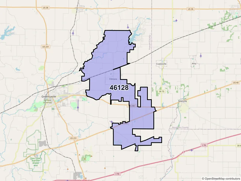 Map of ZIP Code 46128 — Fillmore, IN