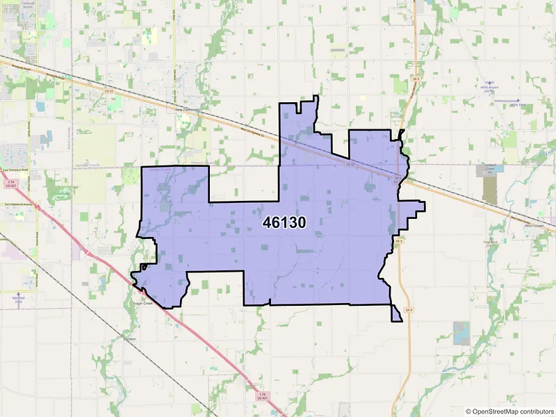 Map of ZIP Code 46130 — Fountaintown, IN