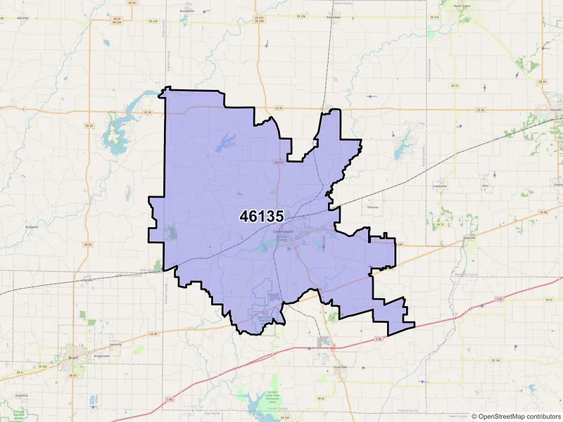 Map of ZIP Code 46135 — Greencastle, IN