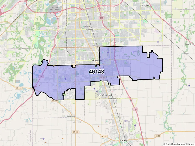 Map of ZIP Code 46143 — Greenwood, IN