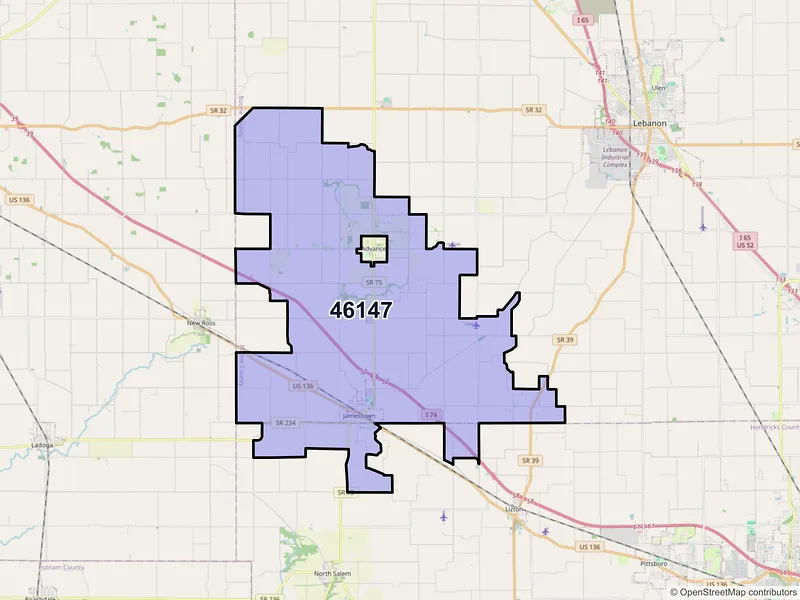Map of ZIP Code 46147 — Jamestown, IN