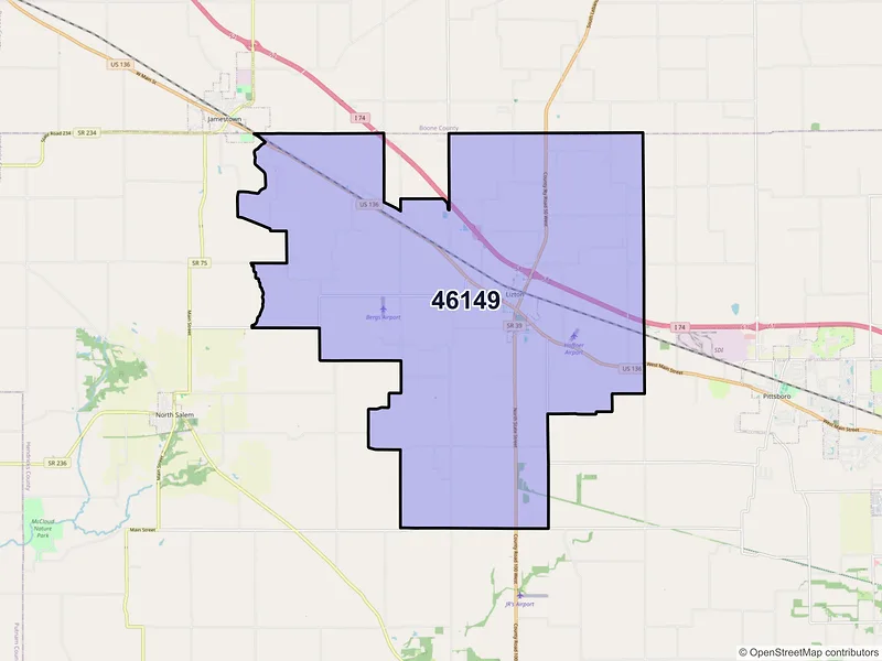 Map of Lizton, Indiana and ZIP codes