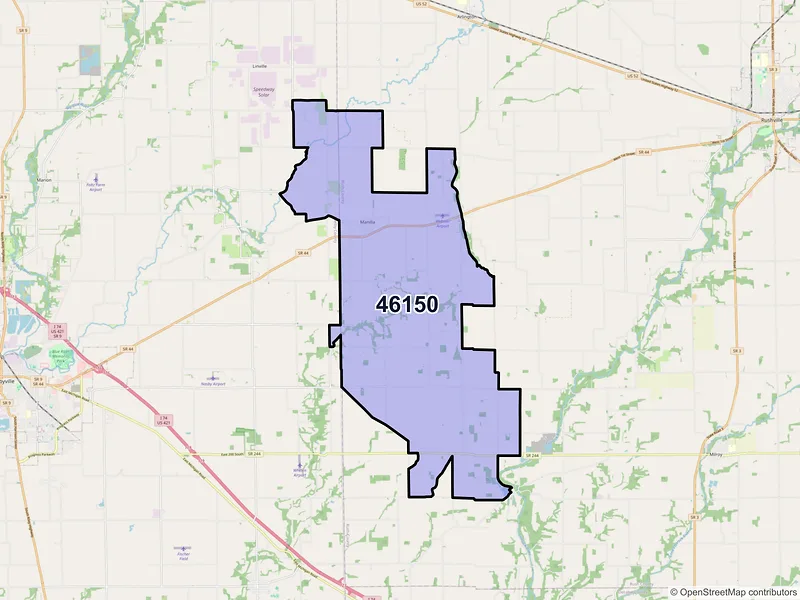Map of Manilla, Indiana and ZIP codes
