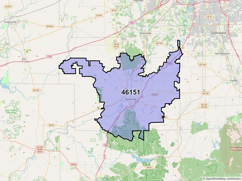 Map of ZIP Code 46151 — Martinsville, IN