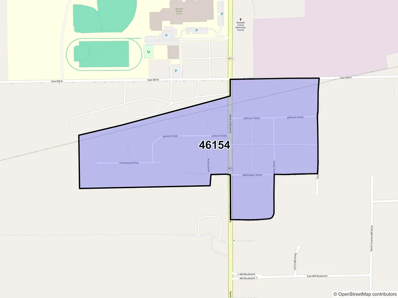 Map of Maxwell, Indiana and ZIP codes